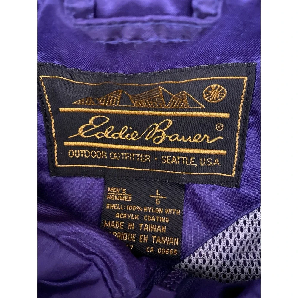 Vintage Eddie Bauer Rain Jacket Mens Large Purple Vented Nylon Zip Packable Hood